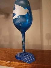 Lolita Wine Glass "Peace On Earth" 15 oz Hand Painted - Recipe on Bottom