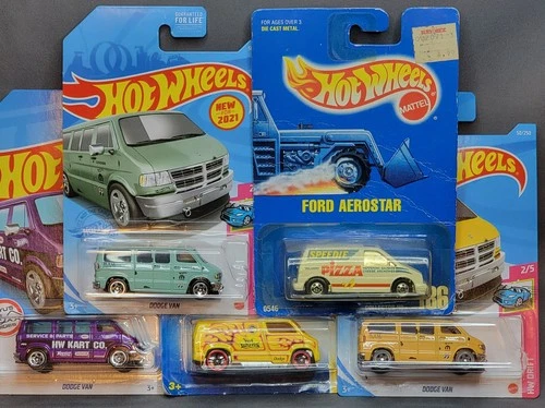 Hot Wheels Vintage Dodge Van Lot of 5 Speedie Pizza - Mooneyes  - Yellow Flames