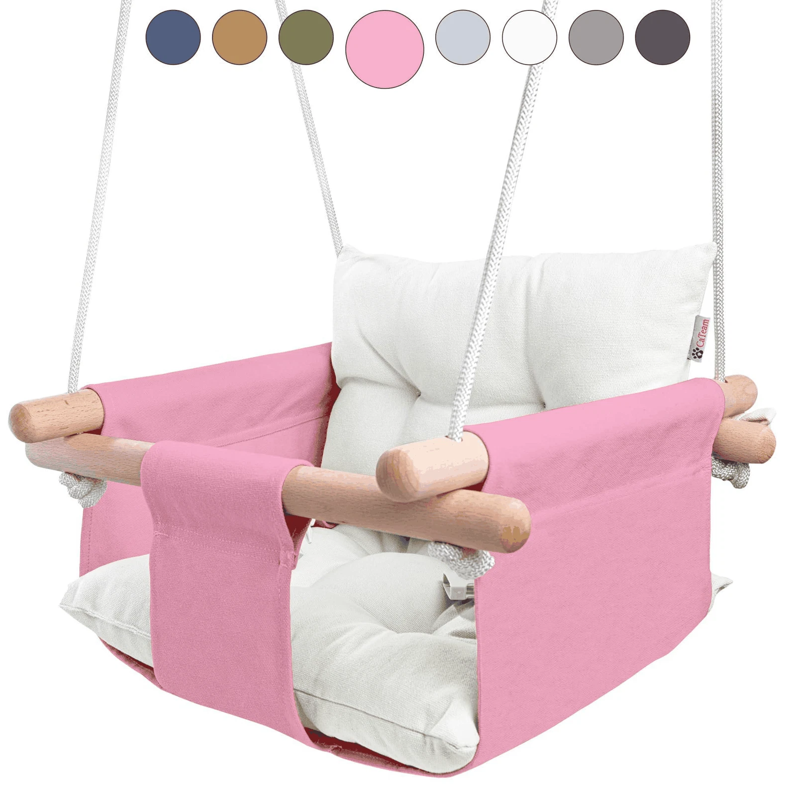 Pink Canvas Baby Swing Wooden Hanging Swing Seat Chair with Safety Belt Durable