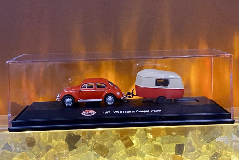 Model Power Minis VW Bug Beetle with Camper Trailer, 1:87, Red/White, New MINT - Image 3 of 4