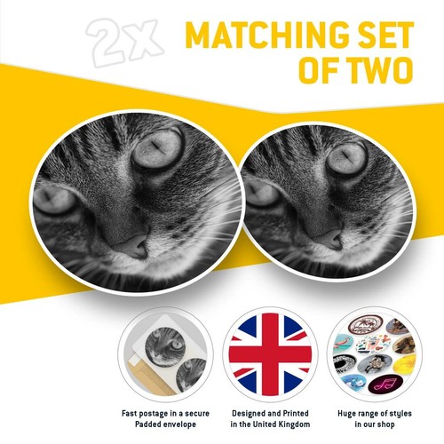 2 x Vinyl Stickers 20cm (bw) - Green Eyed Cat Face Kitten Pet #37625 - 第 2/8 張圖片