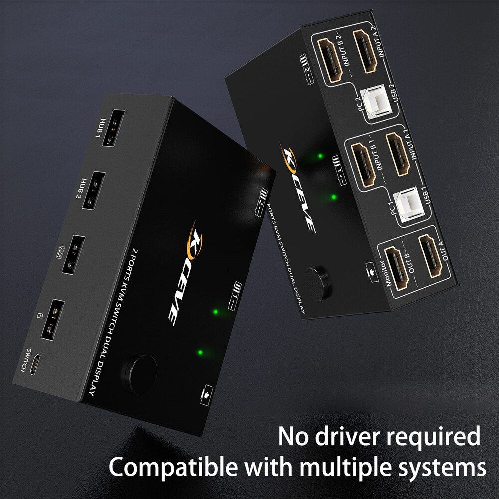 2 In 2 Out HDMI KVM Switch 2 Ports USB Dual Monitor 2 Computer Control
