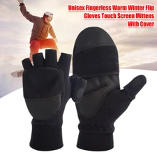 Warm Convertible Fingerless Gloves Unisex Gifts with Mittens Cover Cap Winter