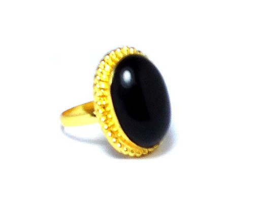 Black Onyx Rings Gold Plated Handmade Gemstone Jewelry Glitter Big Ring Size-9 - Picture 2 of 3