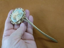 CXM24-1 Girls Two SISTERS twins friends gray + white cameo brass hair stick pin