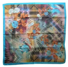 SS169 TURQUOISE RADIANT FLORAL 100% SILK SCARF SHAWL SQUARE JACQUARD WEAVING NEW
