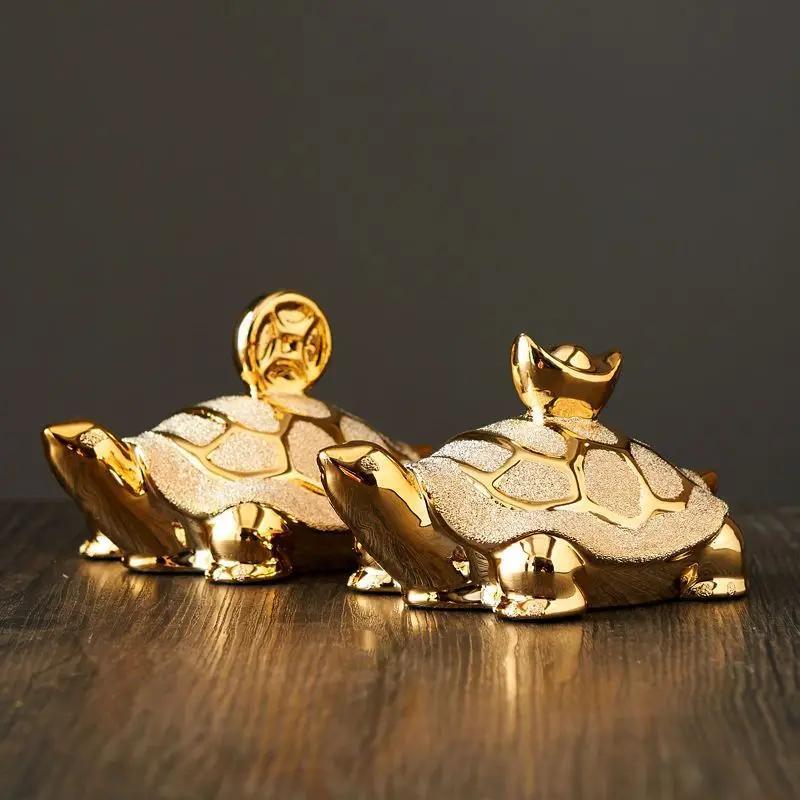 Figurine Animal Turtle Ceramic Gold Small Modern Carved Free Stand Home Decor