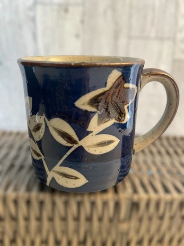 Vintage Otagiri Coffee Mug  Pussywillow Floral Square Speckled MCM Pottery  3