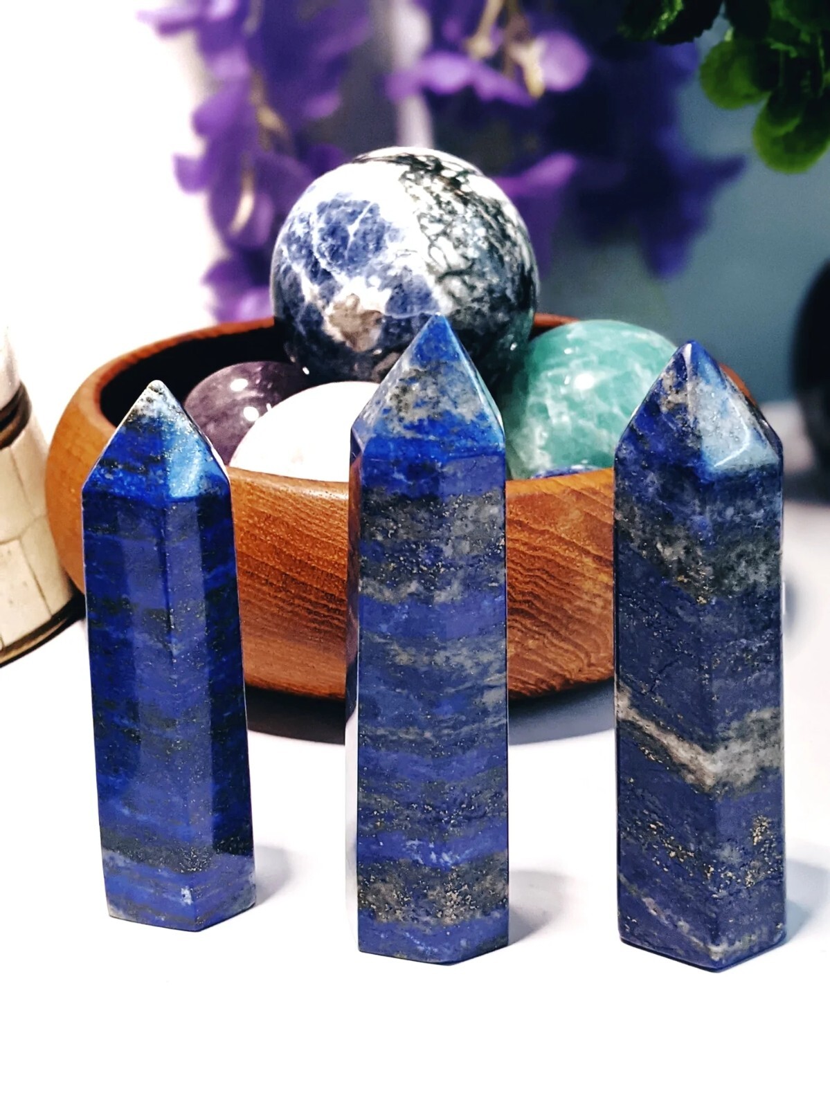 Natural Lapis Lazuli Healing Crystal Wand Obelisk Hexagonal Tower Point Ornament