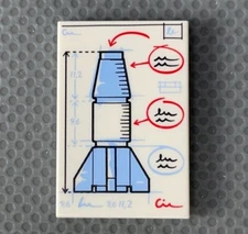 LEGO 2x3 White Printed Tile Space Rocket Blueprint Series 20 Space Fan  