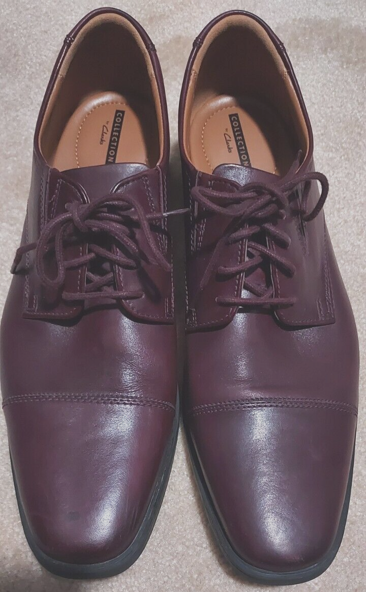 SAOLA Scarpe eleganti Clarks Collection Oxford da uomo in pelle con punta a cappuccio taglia 12 M colore marrone
