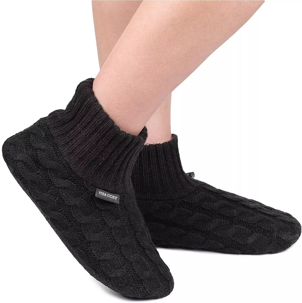 Mens Womens Chunky Non Slip Fleece Slipper Socks with Grips Size 3