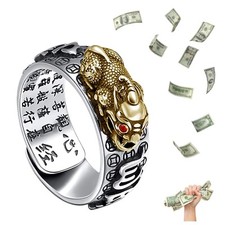 HETICA Feng Shui Pixiu Mantra Amulet Lucky Adjustable Ring Buddhist Good Luck...
