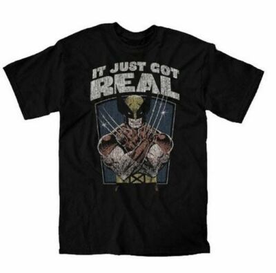 Adult Men's Marvel X-Men Wolverine Distressed It Just Got Real Black T-shirt Tee