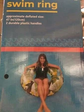 Tube Intertube Inflatable Pool Float Swim Ring New Hawaiian Floral w/ Handles