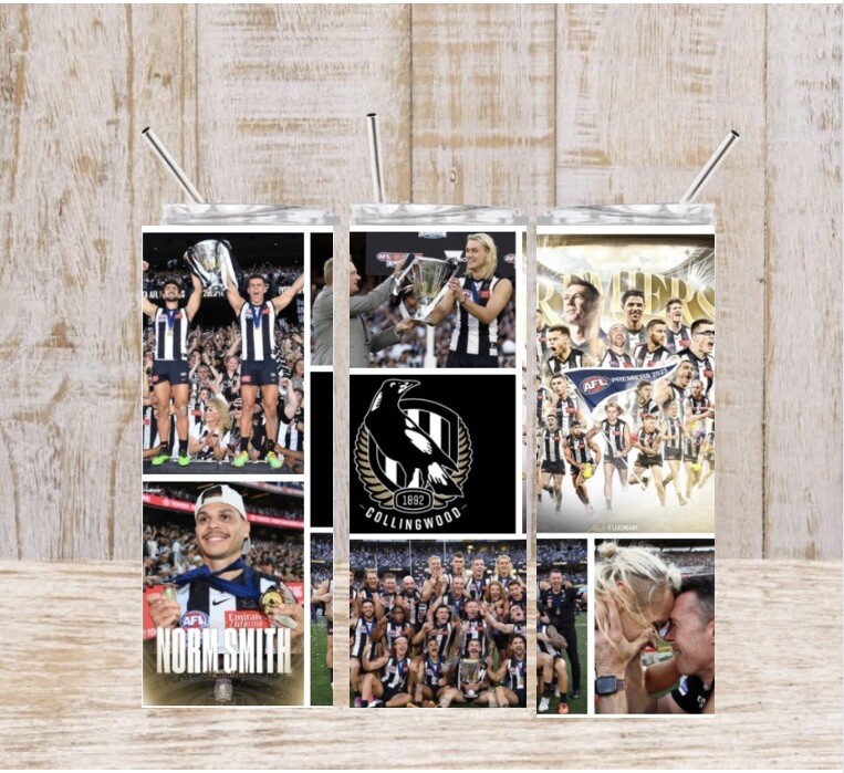 Collingwood Magpies Tumbler Stainless Steel Insulated Straw 20oz