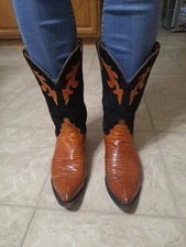 Justin Genuine Lizard 8.5B Women's Cognac Color Cowboy Boots Made in USA Y1623