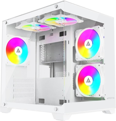 Prism Micro-ATX Gaming PC Cube Case w/ 5X 120mm ARGB Fans, 366 RGB Modes, Dua... - Picture 2 of 8