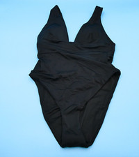 Victorias Secret Small Black Smooth V Neck Ruffle Wide Strap One Piece Swimsuit