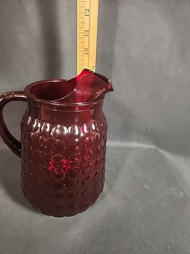 Anchor Hocking Bubble Ruby Red Glass 64 Oz Pitcher w/Handle Vintage - Picture 9 of 9