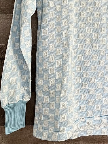 Top Vintage anni '70 Turtleneck M Blu Bianco Geometrico Mod Modello Hippie Base - Foto 5 di 12