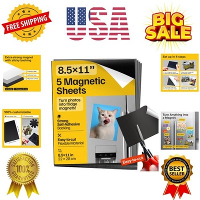 Strong Self-Stick Adhesive Magnetic Sheets 5 Pcs 8.5''x11''/22x28cm   Magnetic ...