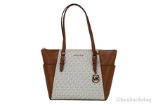 Michael Kors Charlotte Large Leather Top Zip Tote Bag Purse