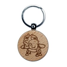 Grimey Fly Rubbing Hands Bug Insect Pest Engraved Wood Round Keychain Tag Charm