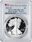 2021-W $1 American Silver Eagle Type 1 PR70DCAM First Day of Issue PCGS