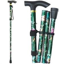 Folding Cane, 5-Level Adjustable Height 11 5.5 1 inch, Floral Green