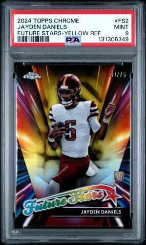2024 TOPPS CHROME FUTURE STARS YELLOW REFRACTOR #FS2 JAYDEN DANIELS RC /75 PSA 9