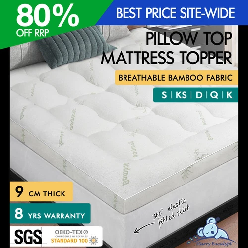 STARRY EUCALYPT Mattress Topper Bamboo Fibre Pillowtop Protector All Sizes 9cm