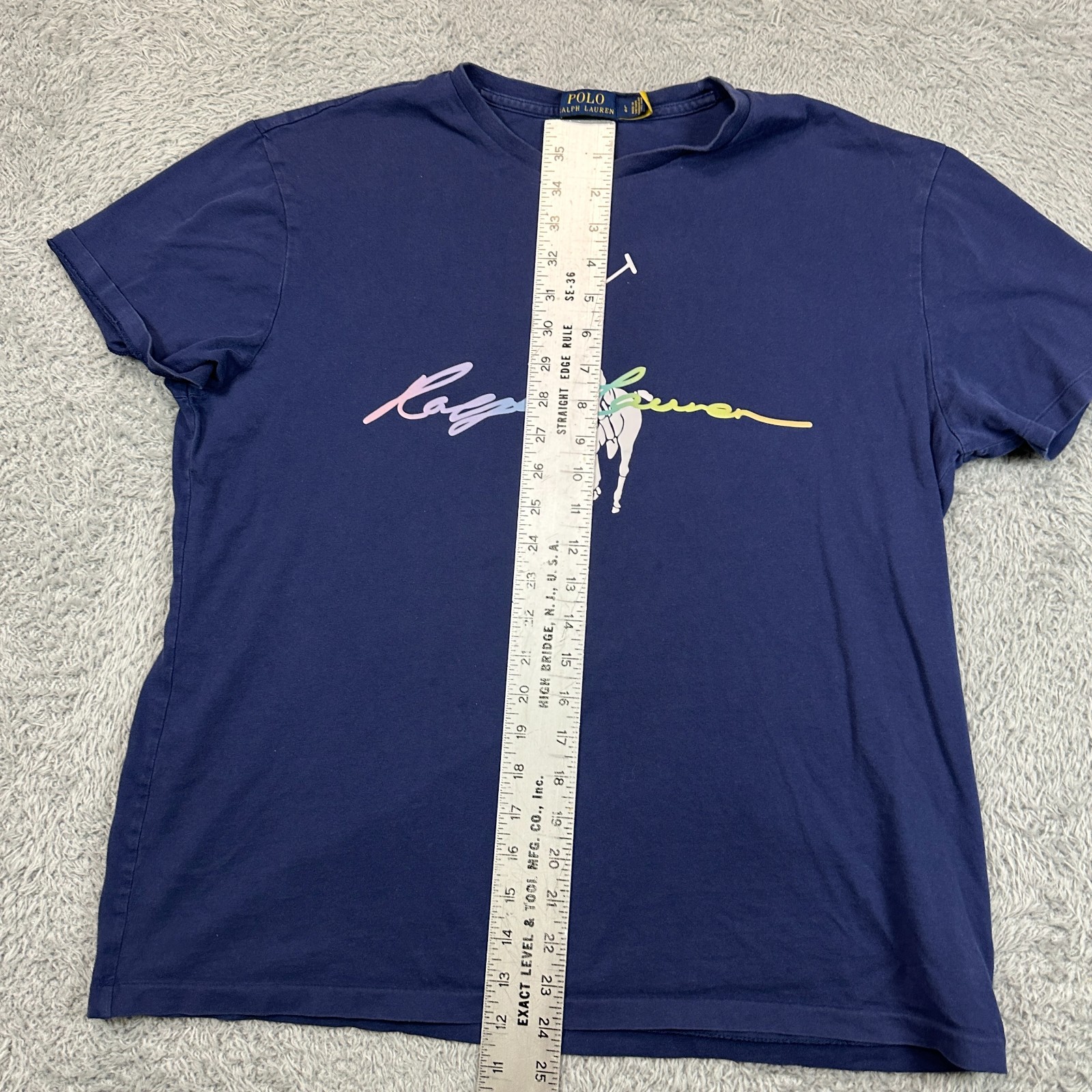 Polo Ralph Lauren T Shirt Uomo L Blu Manica Corta Pony Grafica Pastello Arcobaleno
