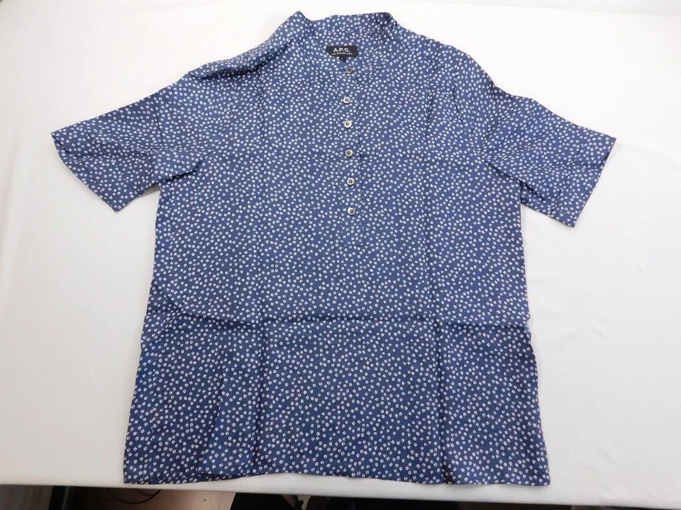 NUEVA APC Camiseta Azul Marino Estampado Grano Café 100% Seda Talla Mujer Grande Parisina Foto 2 de 4