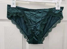Vintage Bikini Panties Hunter Green Soft Glossy Shinny Satin. Size Large