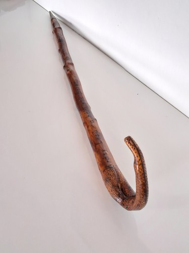 Snake Antique Massive Walking Stick Cane Follk Art Carved Wood Handmade Drawings - Picture 2 of 18