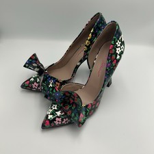 Betsey Johnson Nobble-p Black Floral Heels Bow Pointed Toe Size 8.5
