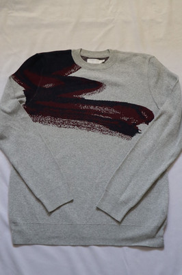 Topman Men s Gray/Maroon Long Sleeve Crew Neck Pullover Knit Sweater Size Large