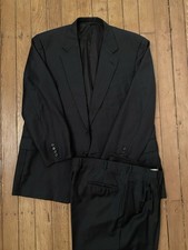 Hickey Freeman Black Plaid Loro Piana Tasmanian Super 120's Wool Suit 46R 40W