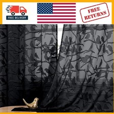 Elegant Textured Black Sheer Curtains 84" Long, Leaf Jacquard, 2 Panels Set