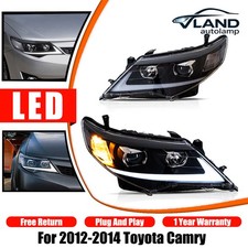 Pair Vland Led Headlights For 2012-2014 Toyota Camry W Sequential Turn Signals