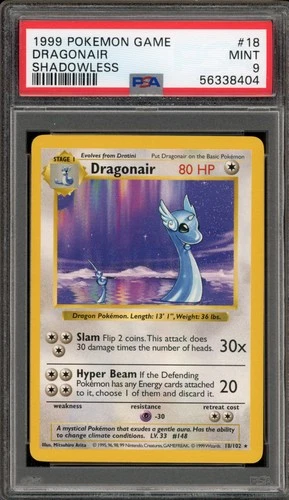 Pokemon Dragonair Base Set Shadowless Rare #18 PSA 9 Mint