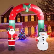 8' Pre-Lit Santa Snowman Arch Inflatable Christmas Blow Up Yard Garden Decor LED