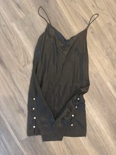 Nasty Gal Black Slip Dress Button Accents Cowl Neck Strappy Short US 12