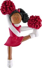 Cheerleader Red Uniform African-American Personalized Christmas Tree Ornament