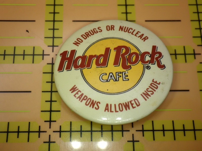 Vintage Hard Rock Cafe Pinback Button No Drugs Nuclear Weapons Allowed Pin