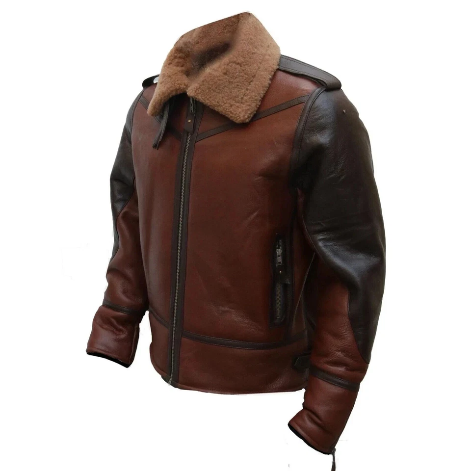 B3 RAF Brown Men's Bomber Flying Aviator Fur Irvin Shearling Leather Jacket, NEW - Image 3 of 4