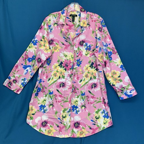 Ralph Lauren Button-Up Sleep Shirt Women XL Soft Cotton Flannel Long Sleeve