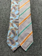 Mark Pendleton Silk Tie Lot of 2 Mens Blue Paisley Striped Made in USA Neckties