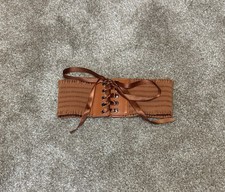 Women's Faux Leather Wide Lace-Up Corset Belt Brown elastic